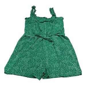 Clover And Sloane Romper Womens 18 Kelly Green Smocked Polka Dot Ruffle Chiffon